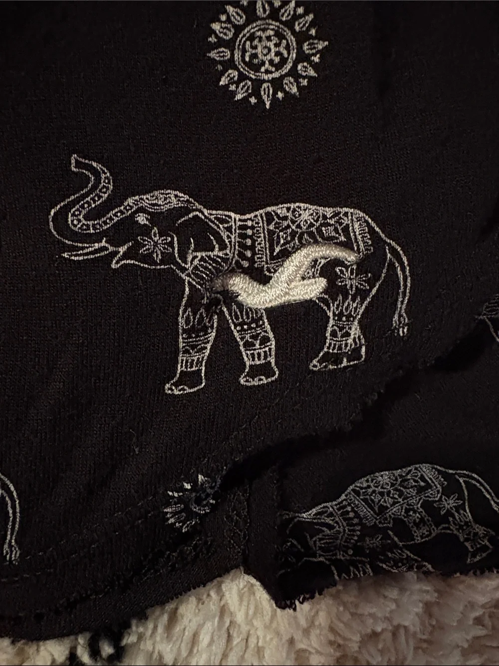 Hollister Black Tee with Ivory Elephant Print and Pocket